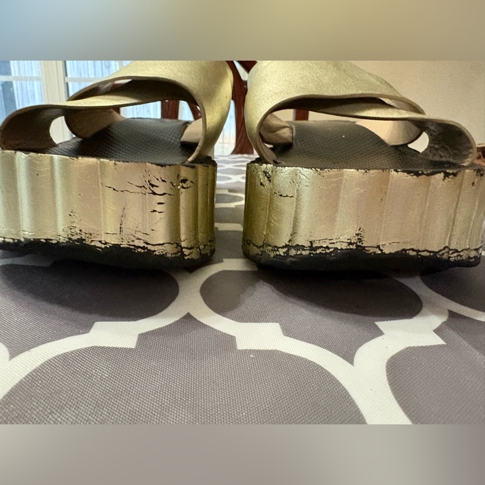 Tory Burch Scallop Wedge Platform metallic gold Slide Sandals - Picture 5 of 8